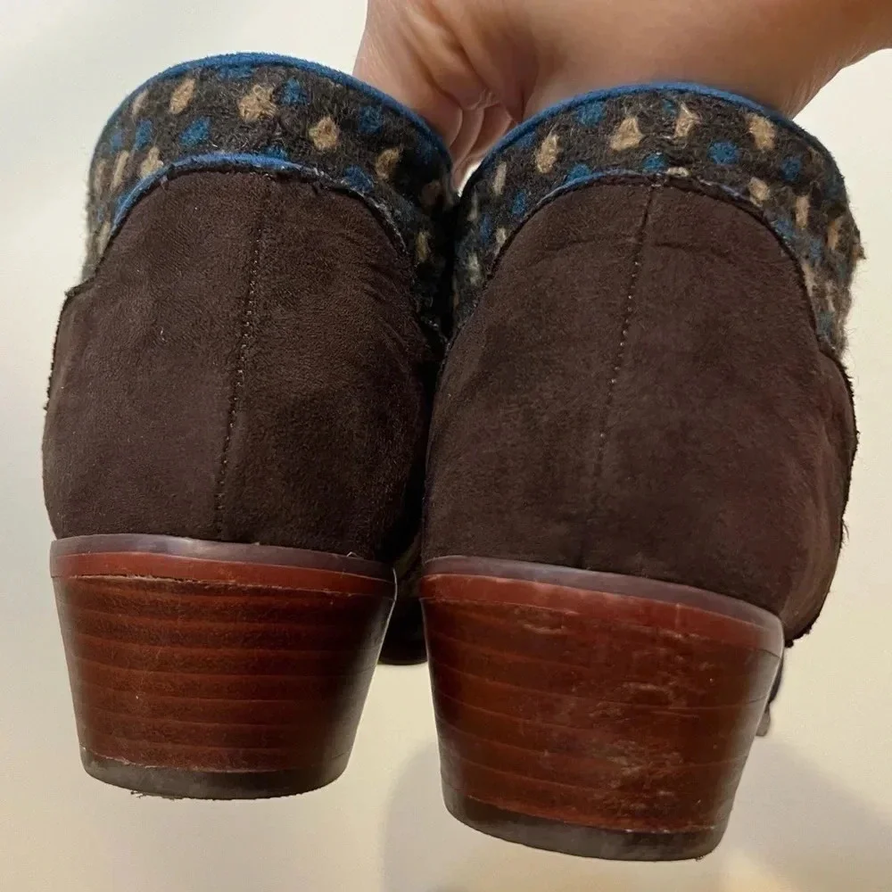 RUBY SHOO Juliette Artsy Boho Suede Wool Cowgirl Polka Dot Booties